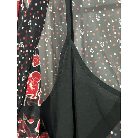 Style & Co. Floral Sheer V-Neck 3/4 Sleeve Blouse Black Red Sz 18 Camisole Boho - Picture 9 of 11